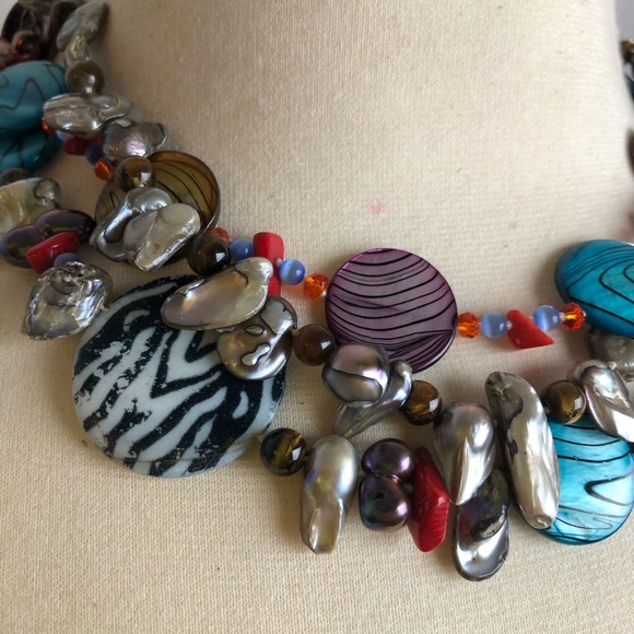 Colorful multi strand freshwater pearl necklace - Picture 3 of 6